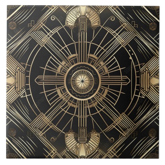 Luxuriöse Art Deco, Black and Gold, Geometrie Fliese (Vorderseite)