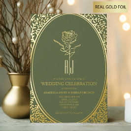 Luxuriöse Barock Green und Gold Hochzeit Folieneinladung