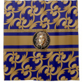 Luxuriöse barocke Medusa Blue & Gold Duschvorhang (Vorderseite)