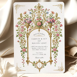 Luxuriöse Baroque Gold Floral Wedding Einladung