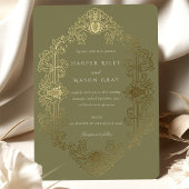 Luxuriöse Baroque Gold Sage Green Wedding Folieneinladung