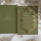 Luxuriöse Baroque Gold Sage Green Wedding Folieneinladung