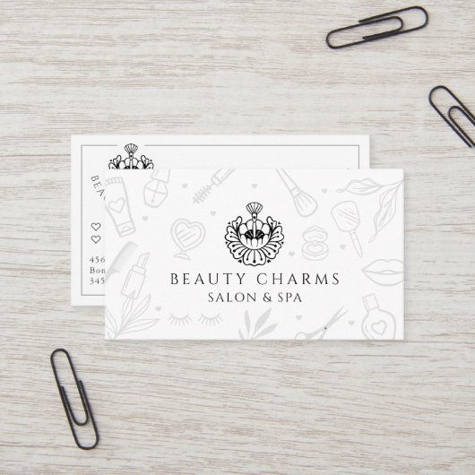 Luxuriöse Beauty Charms Black & White Makeup Logo Visitenkarte (Vorderseite/Rückseite Beispiel)