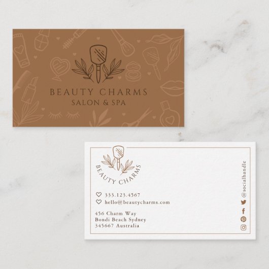 Luxuriöse Beauty Charms Tan & Brown Makeup Logo Visitenkarte (Vorne/Hinten)