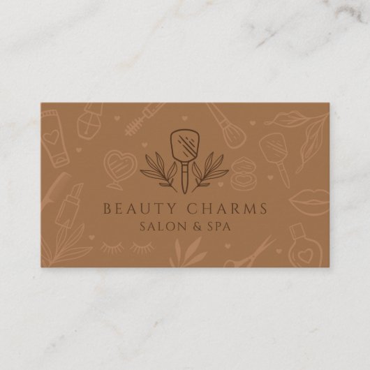 Luxuriöse Beauty Charms Tan & Brown Makeup Logo Visitenkarte (Vorderseite)