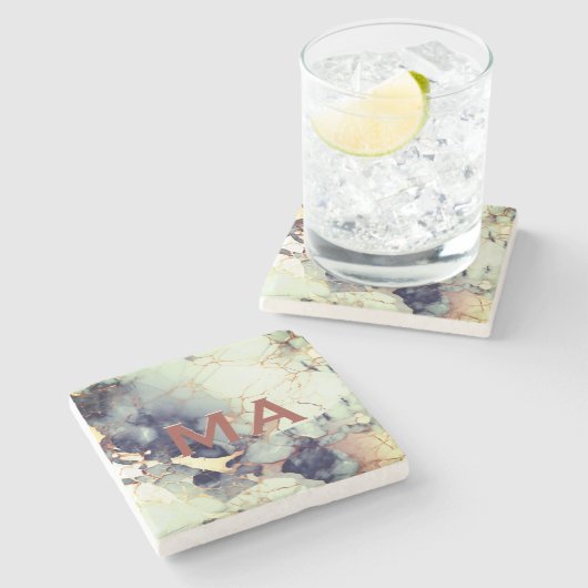 Luxuriöse beige Marineblau-Imitate Goldmedaille Gl Steinuntersetzer (Seitenansicht)