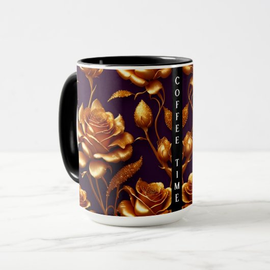 Luxuriöse Big Gold Rose Moderne Kollektion Briefka Tasse (Vorderseite Links)