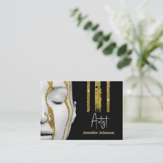 Luxuriöse Black and Gold Artistic Business Card Visitenkarte (Stehend Vorderseite)