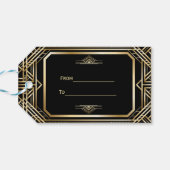 Luxuriöse Black and Gold Great Gatsby Hochzeit Geschenkanhänger (Rückseite Horizontal)