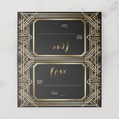 Luxuriöse Black and Gold Great Gatsby Hochzeit Platzkarte (Außenseite Aufgefaltet)