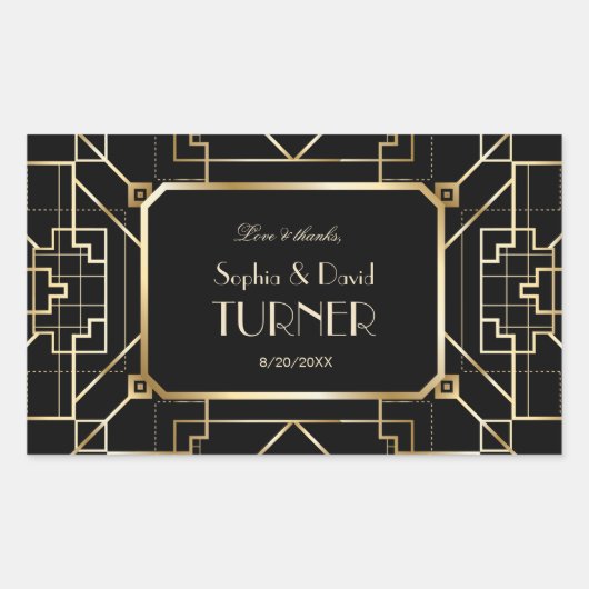Luxuriöse Black and Gold Great Gatsby Hochzeit Rechteckiger Aufkleber (Vorderseite)