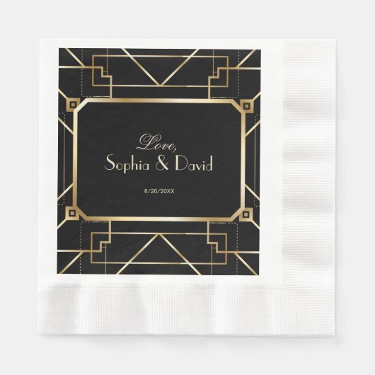 Luxuriöse Black and Gold Great Gatsby Hochzeit Serviette (Vorderseite)
