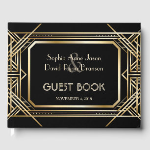 Luxuriöse Black and Gold Große Hochzeit Gästebuch
