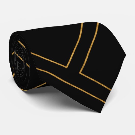 Luxuriöse Black and Gold Herringbone Neck Tie Krawatte (Gerollt)