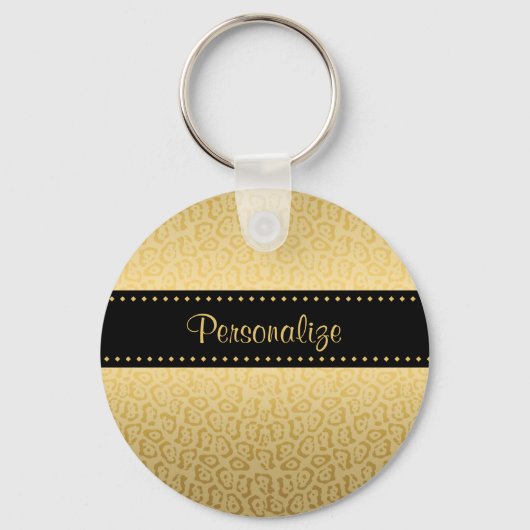 Luxuriöse Black and Gold Jaguar Print mit Namen Schlüsselanhänger (Vorderseite)