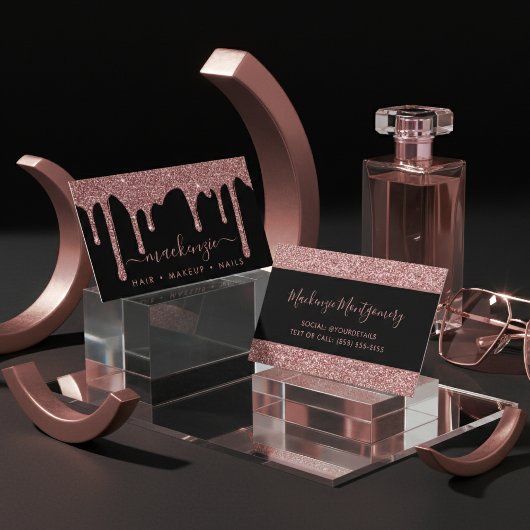 Luxuriöse Black and Rose Gold Sparkle Glitzer Trop Visitenkarte