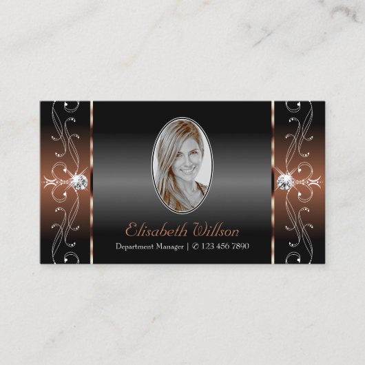Luxuriöse Black Brown Squiggled Jewels mit Foto Visitenkarte (Vorderseite)