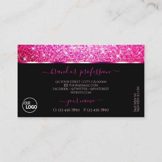 Luxuriöse Black Girly Pink Glitzer Stars Logo Visitenkarte (Rückseite)