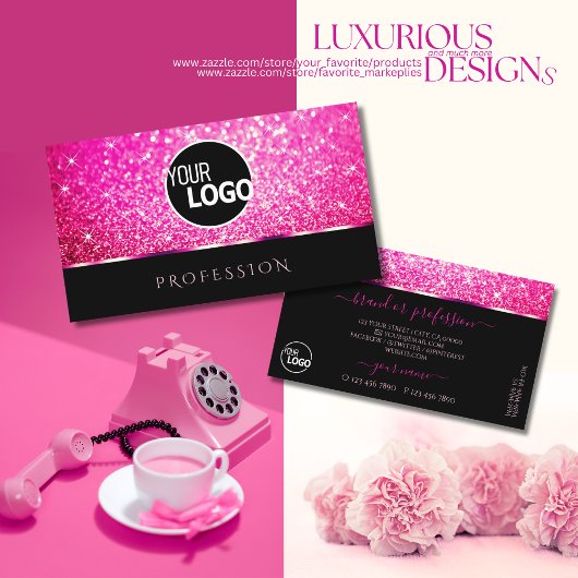 Luxuriöse Black Girly Pink Glitzer Stars Logo Visitenkarte