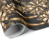 Luxuriöse Black Gold Bow Snowflakes Weihnachten Geschenkpapier (Rolleneckpunkt)