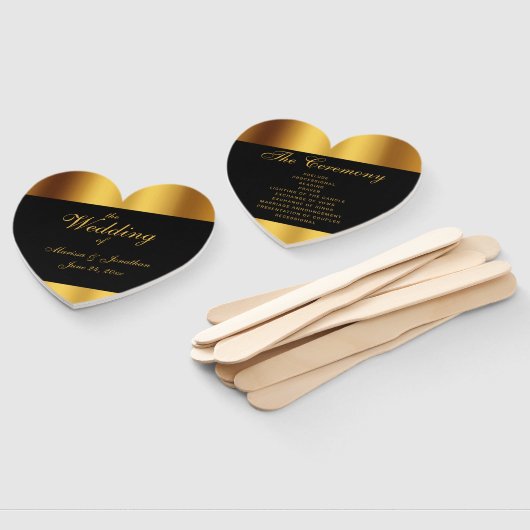 Luxuriöse Black Gold Calligraphy Border Wedding Fächer (Non-assembled)