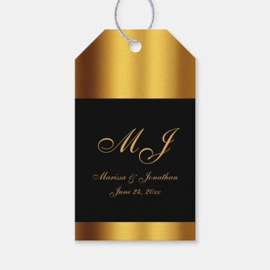 Luxuriöse Black Gold Calligraphy Border Wedding Geschenkanhänger (Vorderseite)