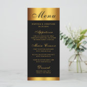 Luxuriöse Black Gold Calligraphy Border Wedding Menükarte (Stehend Vorderseite)