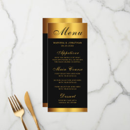 Luxuriöse Black Gold Calligraphy Border Wedding Menükarte