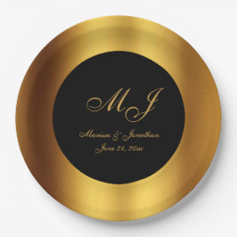 Luxuriöse Black Gold Calligraphy Border Wedding Pappteller