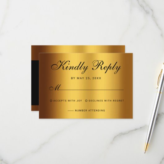 Luxuriöse Black Gold Calligraphy Border Wedding RSVP Karte (Vorderseite/Rückseite Beispiel)