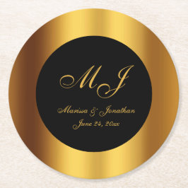 Luxuriöse Black Gold Calligraphy Border Wedding Runder Pappuntersetzer