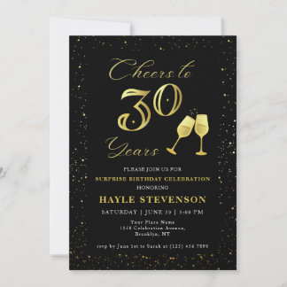Luxuriöse Black Gold Confetti zum 30. Geburtstag Einladung