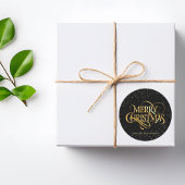 Luxuriöse Black & Gold Frohe Weihnachts-Round-Stic Runder Aufkleber
