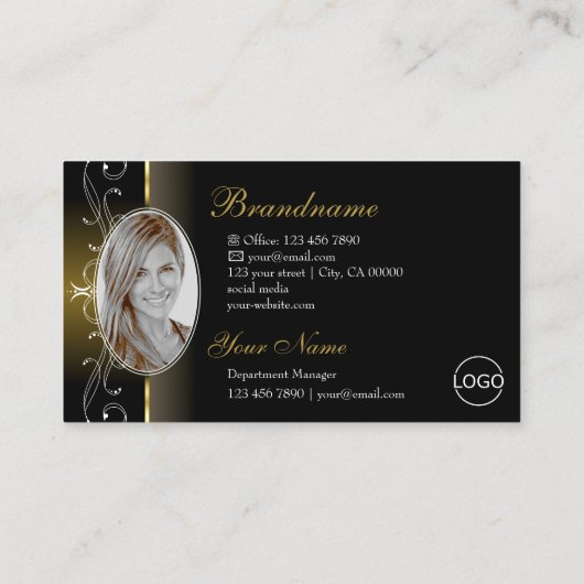 Luxuriöse Black Gold gezückte Juwelen Logo und Fot Visitenkarte (Rückseite)