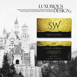 Luxuriöse Black Gold Glitzer Spark Stars Initials Visitenkarte