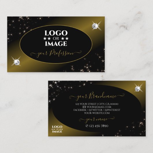 Luxuriöse Black Gold Glitzer Stars Diamonds mit Lo Visitenkarte (Vorne/Hinten)