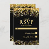 Luxuriöse Black Gold Glitzer Wedding RSVP Card (Vorne/Hinten)