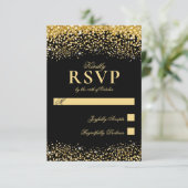 Luxuriöse Black Gold Glitzer Wedding RSVP Card Karte (Stehend Vorderseite)