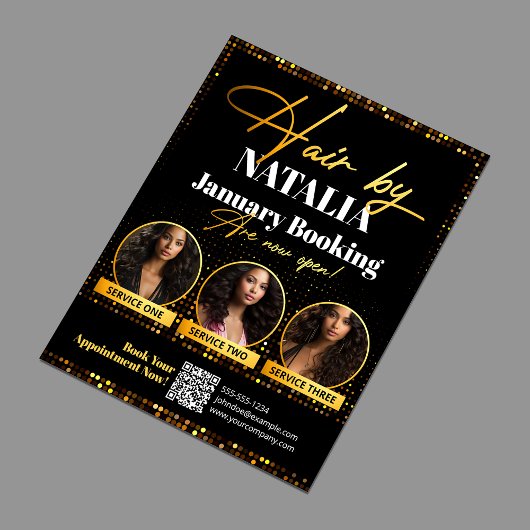 Luxuriöse Black Gold Hair Salon Promo Buchung Flyer