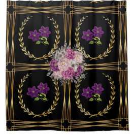 Luxuriöse Black Gold Lila Floral Trendy Modernität Duschvorhang