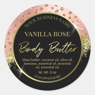 Luxuriöse Black Gold Pink Confetti Body Butter Lab Runder Aufkleber