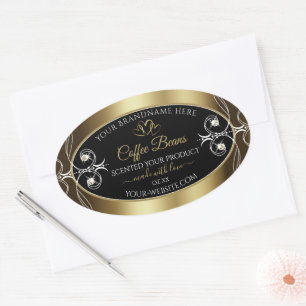 Luxuriöse Black Gold Product Label Shimmery Juwele Ovaler Aufkleber