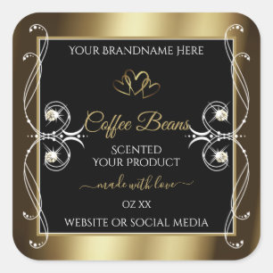 Luxuriöse Black Gold Product Label Shimmery Juwele Quadratischer Aufkleber