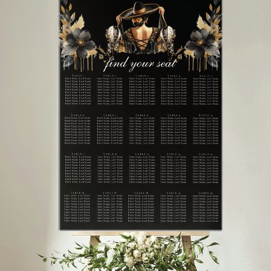 Luxuriöse Black Gold Quinceñera Seating Chart Poster