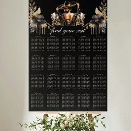 Luxuriöse Black Gold Quinceñera Seating Chart Poster
