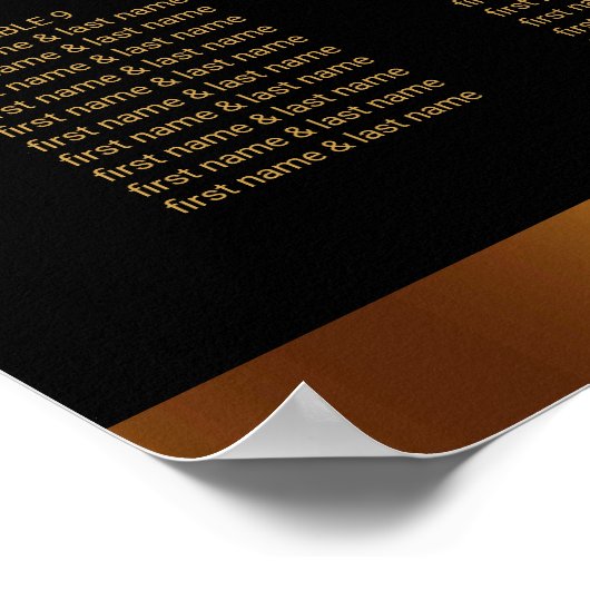 Luxuriöse Black Gold Script Border Wedding Seating Poster (Ecke)