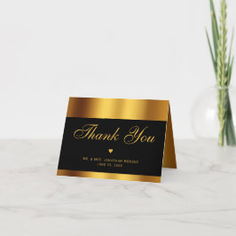 Luxuriöse Black Gold Script Inside Foto Hochzeit Dankeskarte