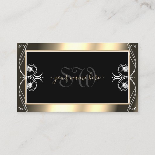 Luxuriöse Black Gold Sparkling Diamonds Initials Visitenkarte (Vorderseite)