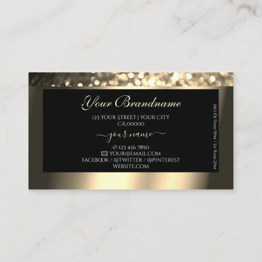 Luxuriöse Black Gold Sparkling Glitzer Add Logo Ch Visitenkarte (Rückseite)