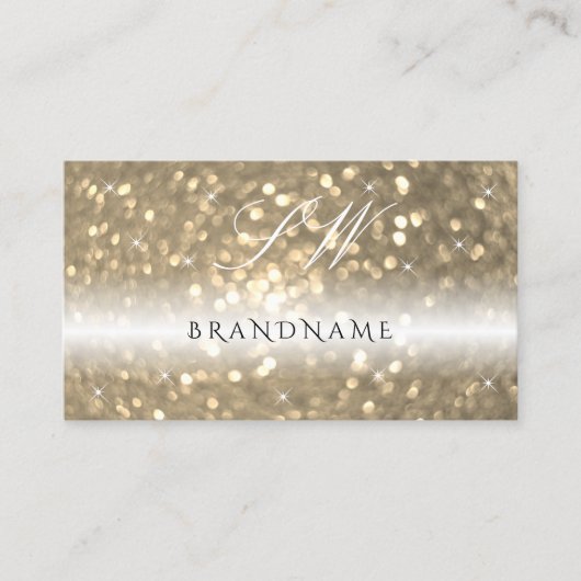 Luxuriöse Black Gold Sparkling Glitzer Initials Visitenkarte (Vorderseite)
